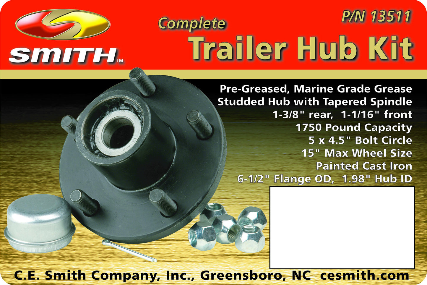 CE Smith - 3511 Trailer Hub Kit with 1-3/8" to 1-1/16‚Äù Spindle and 5x4.5‚Äù Stud