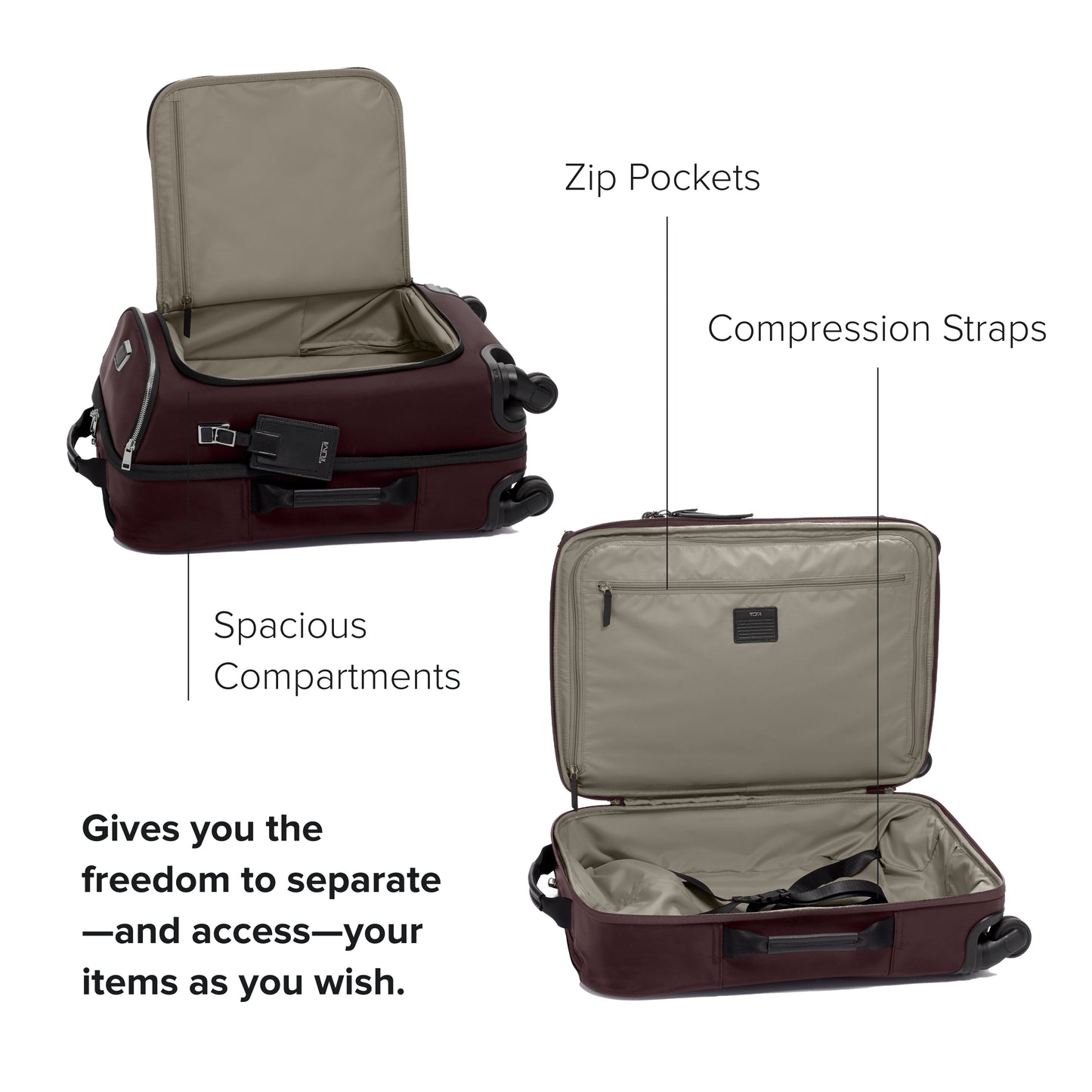 TUMI - Voyageur Leger International Carry-On - Travel Luggage for Men & Women - Roller Suitcase with USB-C Charging Port - Deep Plum