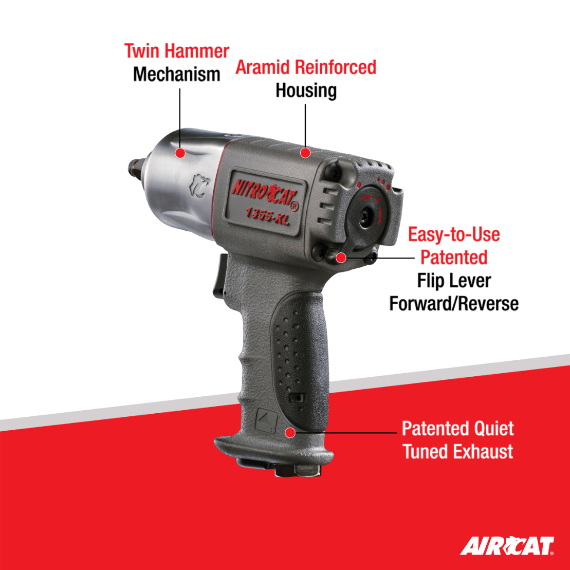 AIRCAT 1355-XL 3/8-Inch Nitrocat Composite Impact Wrench 700 ft-lbs