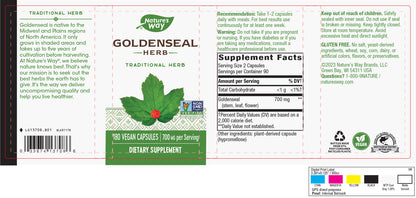 Nature‚Äôs Way Premium Goldenseal Herb, 800 mg Per Serving, 180 Vegetarian Capsules