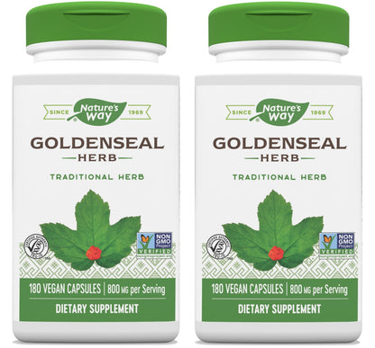 Nature's Way Premium Herbal Goldenseal Herb 400 mg, 180 Vegetarian Capsules, Pack of 2