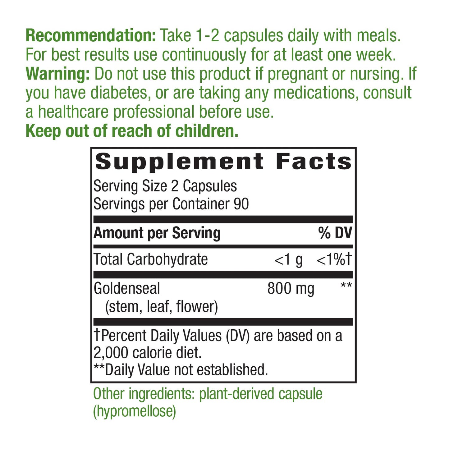 Nature's Way Premium Herbal Goldenseal Herb 400 mg, 180 Vegetarian Capsules, Pack of 2