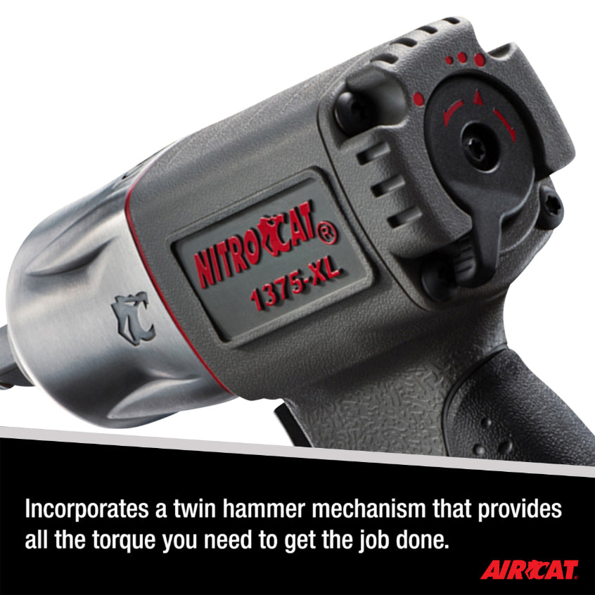 NitroCat - 1375XL 1375-XL 1/2-Inch Mini Composite Air Impact Wrench with Twin Clutch Mechanism