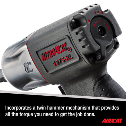 NitroCat - 1375XL 1375-XL 1/2-Inch Mini Composite Air Impact Wrench with Twin Clutch Mechanism