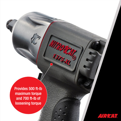 NitroCat - 1375XL 1375-XL 1/2-Inch Mini Composite Air Impact Wrench with Twin Clutch Mechanism