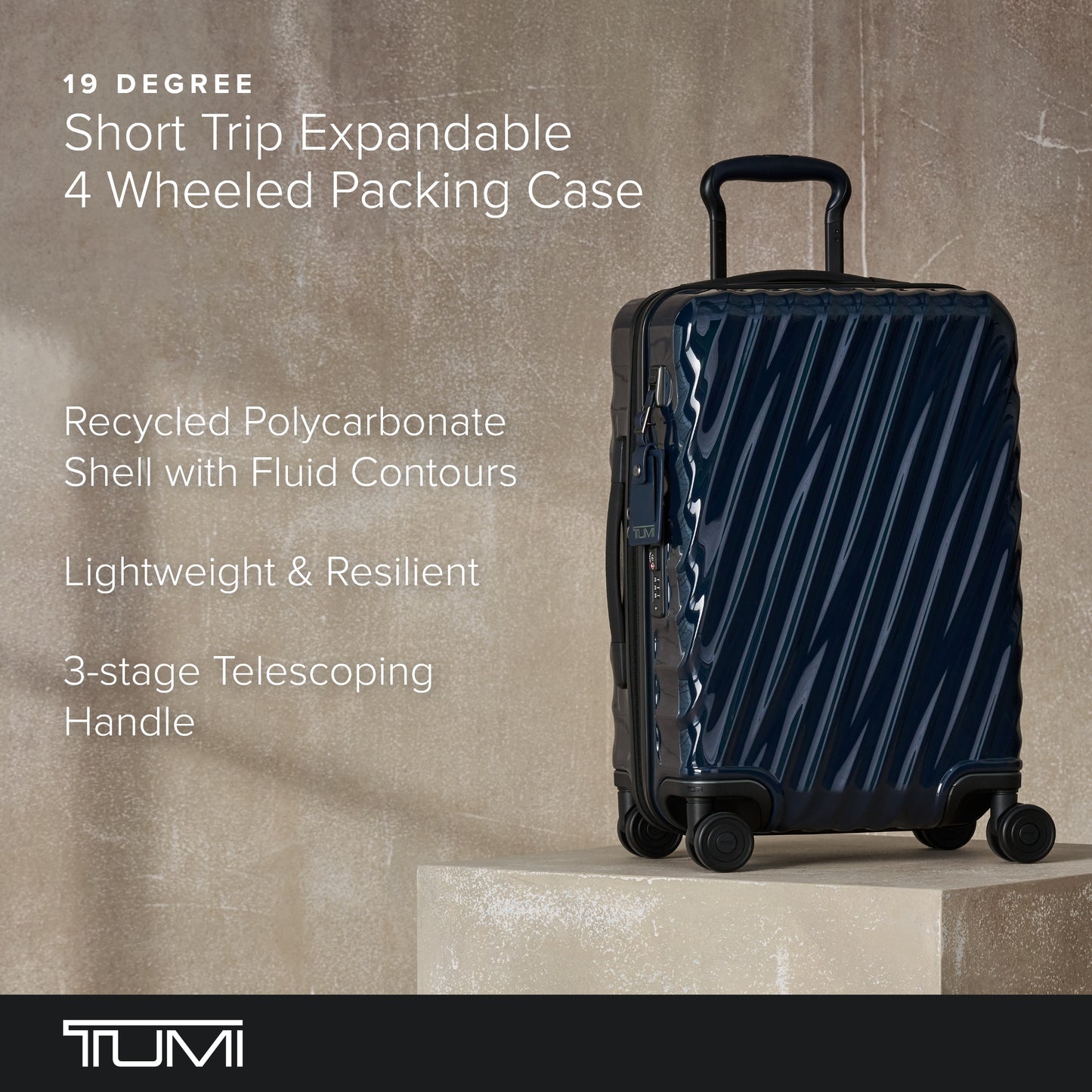 TUMI - 19 Degree Medium Expandable Checked Packing Case - 4-Wheeled Luggage - Hard Shell Suitcase - 26.0" X 17.5" X 10.0" - Navy