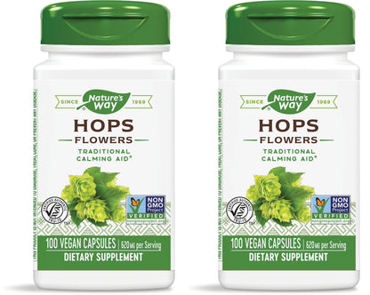 Nature's Way Premium Herbal Hops Flowers, 620 mg per Serving, 100 Vcaps - 2 Pack