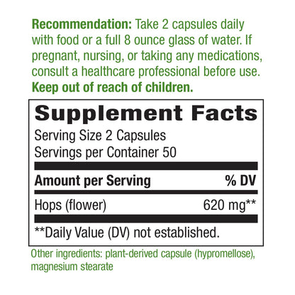 Nature's Way Premium Herbal Hops Flowers, 620 mg per Serving, 100 Vcaps - 2 Pack