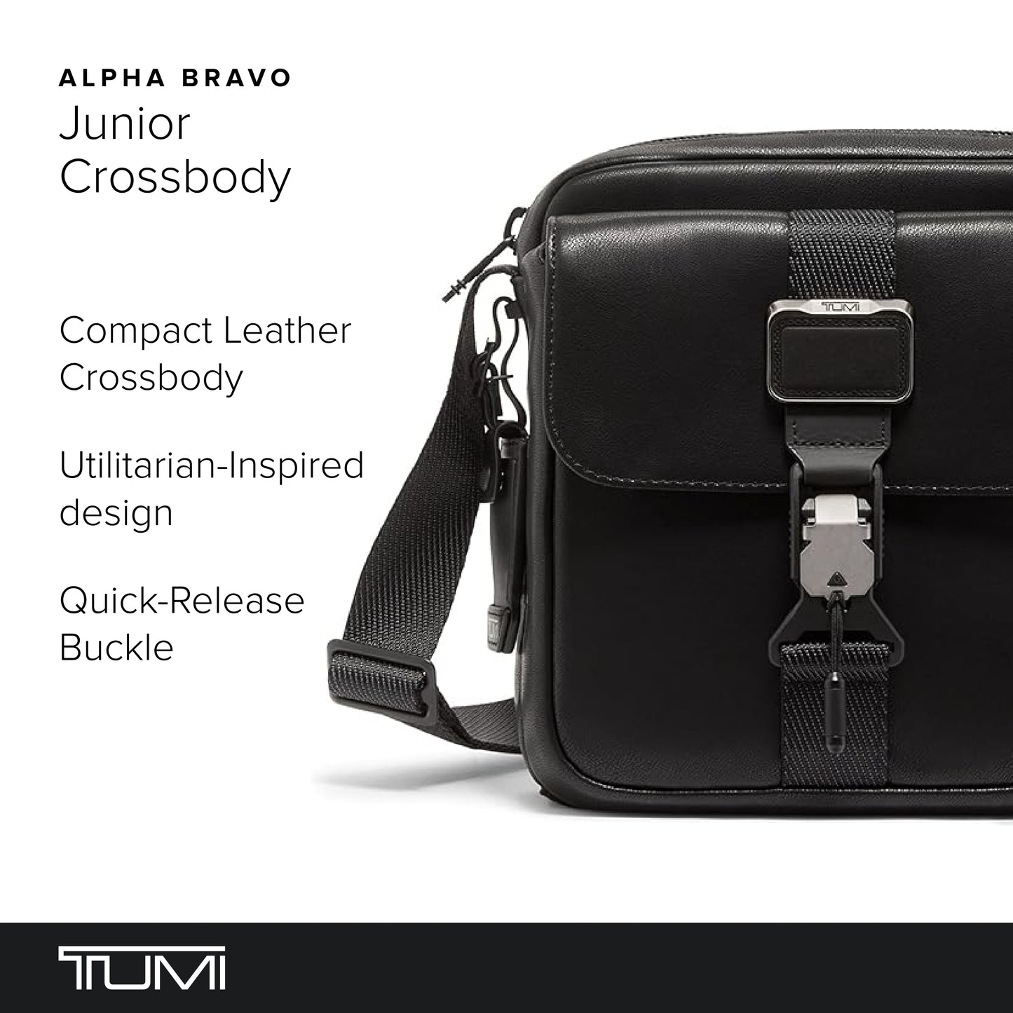 TUMI - Alpha Bravo Junior Crossbody - Premium Crossbody Bag - Small Bag for Everyday or Travel - 9.5" X 8.8" X 2.8" - Black Leather