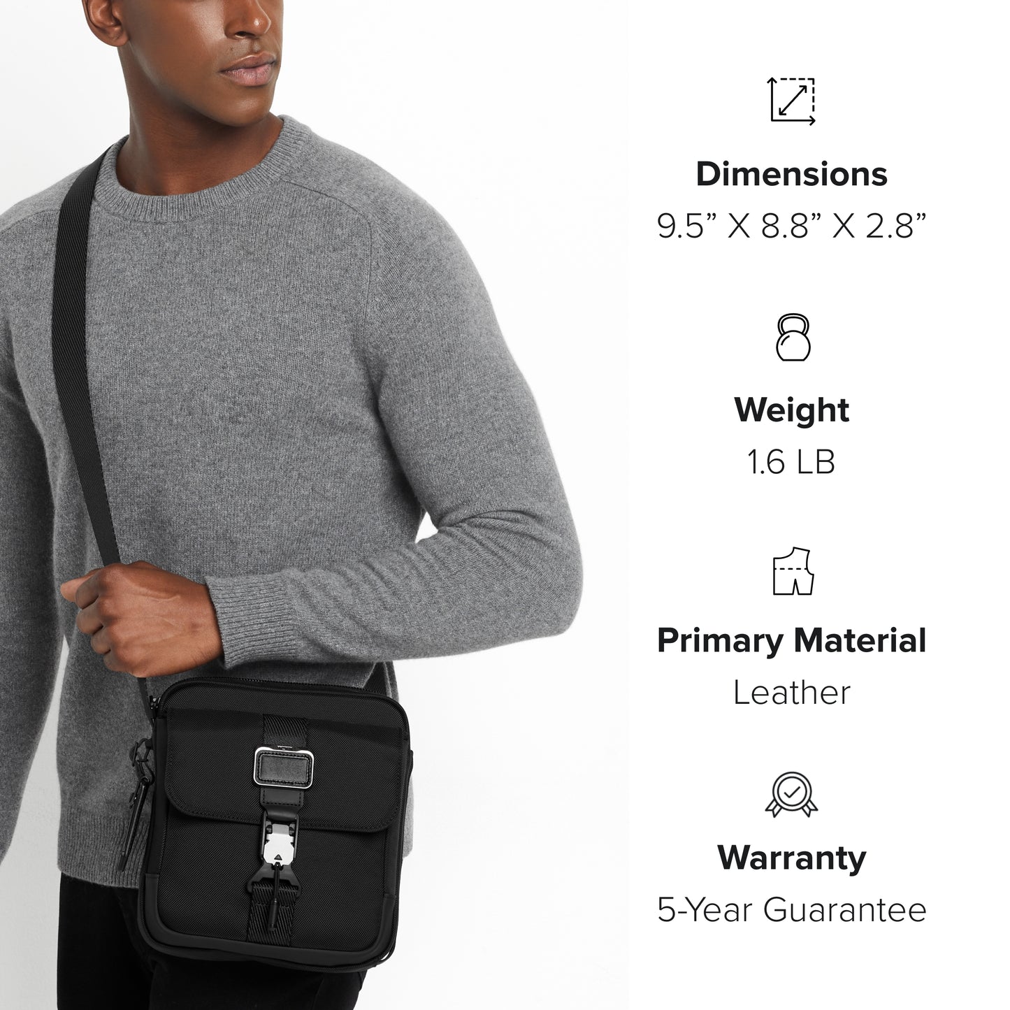 TUMI - Alpha Bravo Junior Crossbody - Premium Crossbody Bag - Small Bag for Everyday or Travel - 9.5" X 8.8" X 2.8" - Black Leather