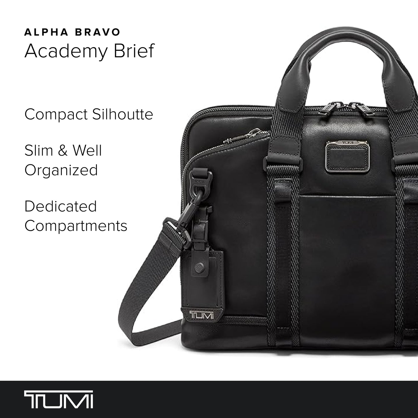 TUMI - Alpha Bravo Academy Brief - Compact Laptop Briefcase - Travel Laptop Bag - 11.8" X 15.5" X 2.0" - For 15" Laptop - Black Leather