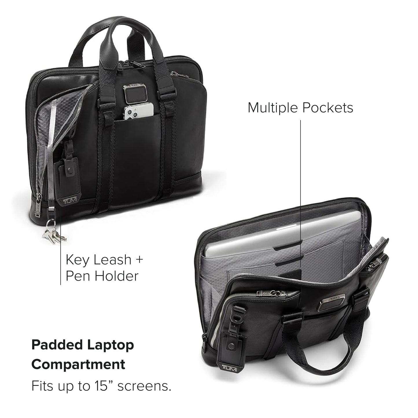 TUMI - Alpha Bravo Academy Brief - Compact Laptop Briefcase - Travel Laptop Bag - 11.8" X 15.5" X 2.0" - For 15" Laptop - Black Leather
