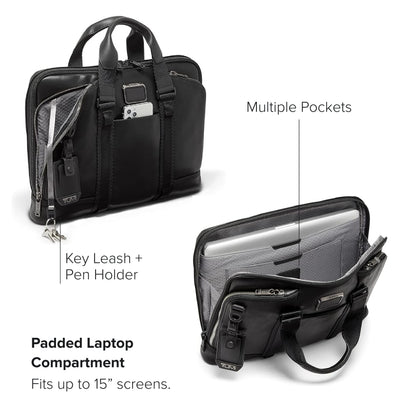 TUMI - Alpha Bravo Academy Brief - Compact Laptop Briefcase - Travel Laptop Bag - 11.8" X 15.5" X 2.0" - For 15" Laptop - Black Leather