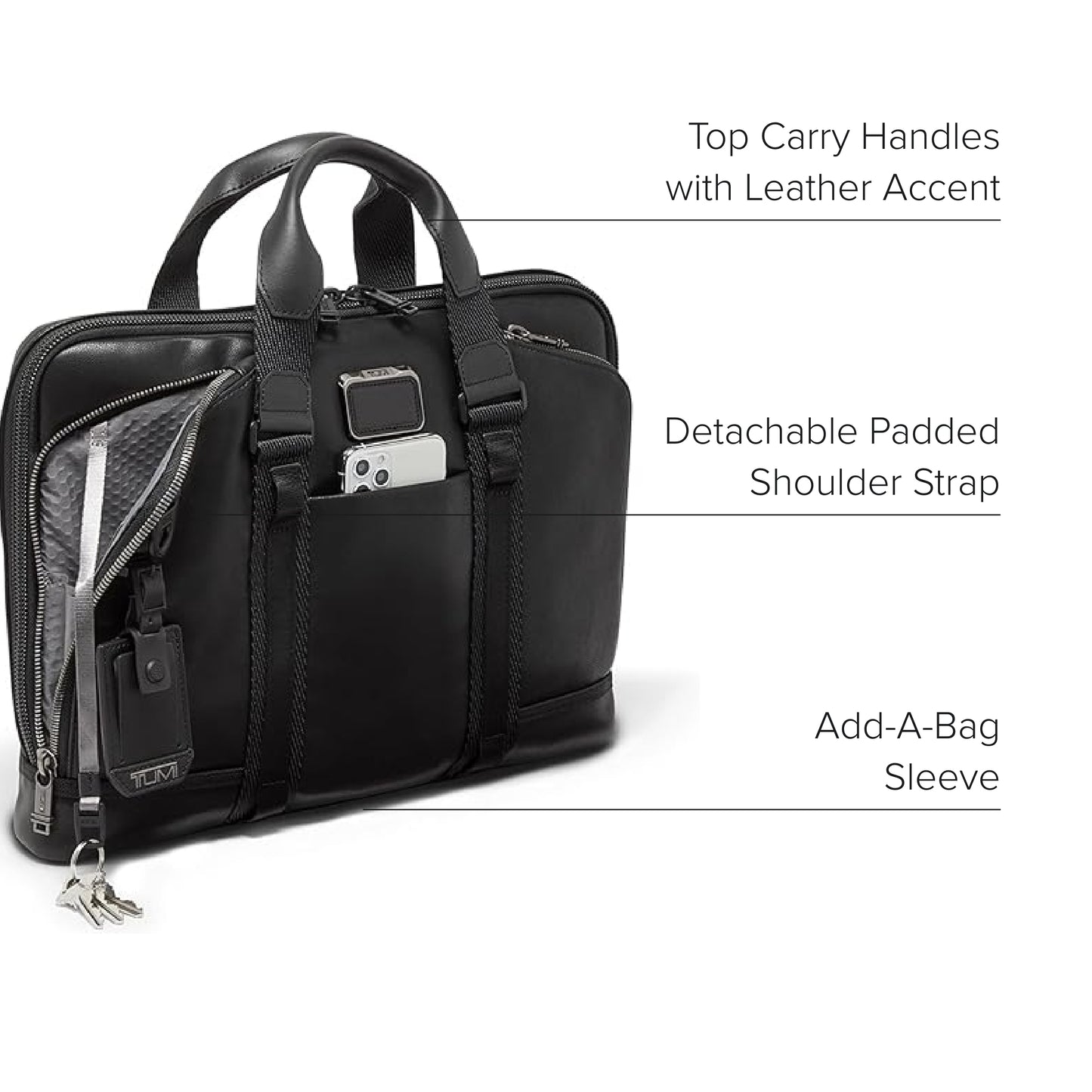 TUMI - Alpha Bravo Academy Brief - Compact Laptop Briefcase - Travel Laptop Bag - 11.8" X 15.5" X 2.0" - For 15" Laptop - Black Leather