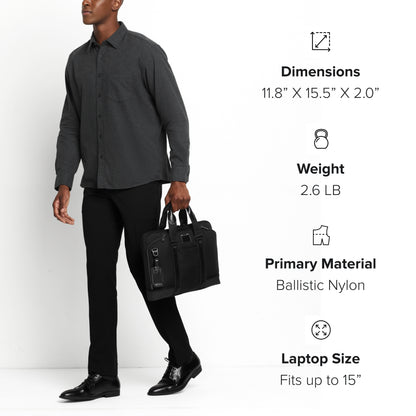 TUMI - Alpha Bravo Academy Brief - Compact Laptop Briefcase - Travel Laptop Bag - 11.8" X 15.5" X 2.0" - For 15" Laptop - Black Leather