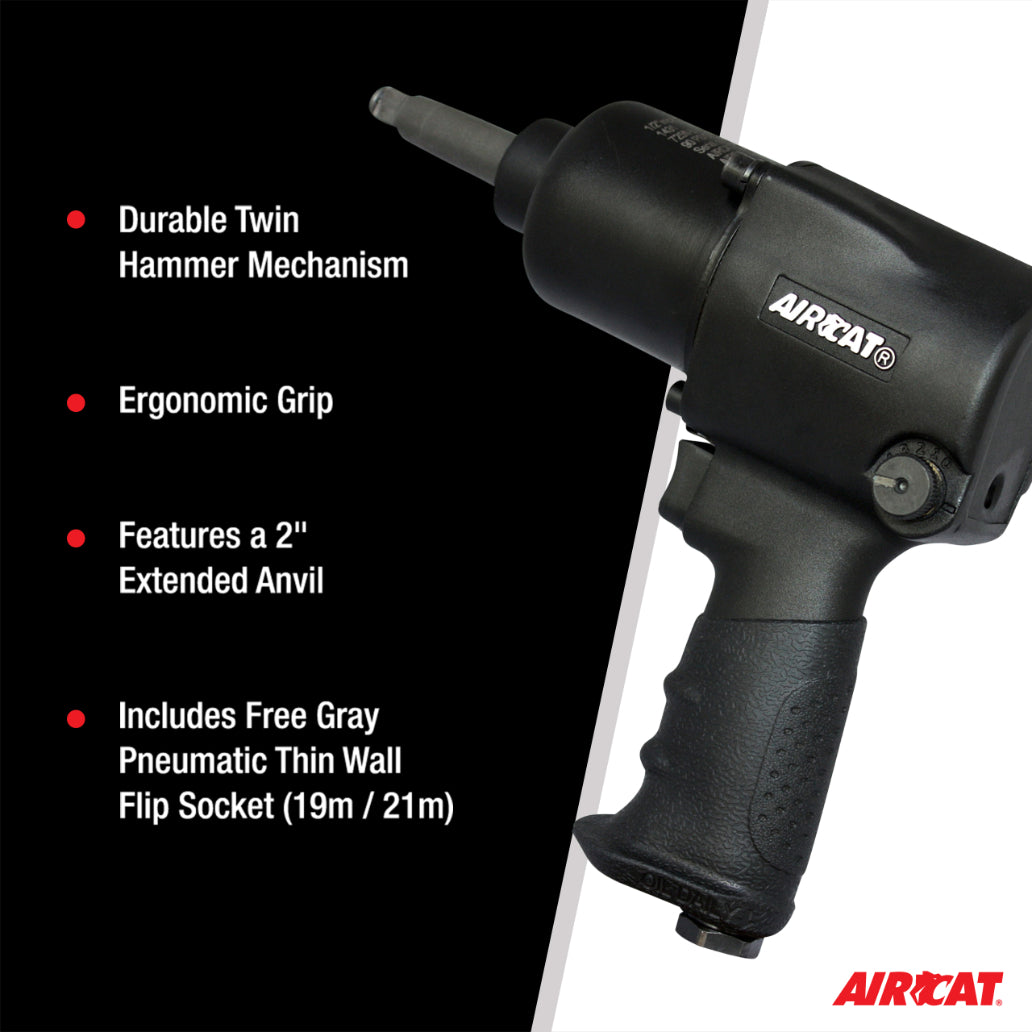 AIRCAT 1431-2: 1/2-Inch Impact Wrench with 2-Inch Extended Anvil 1,000 ft-lbs