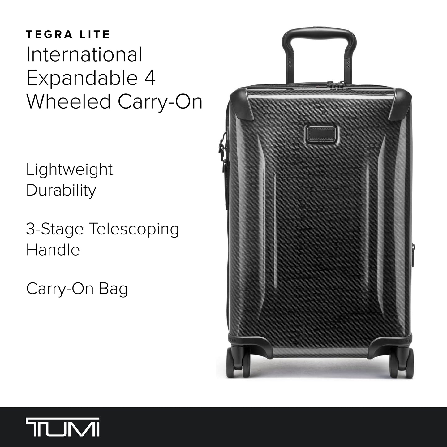 TUMI - Tegra-Lite International Expandable 4 Wheeled Carry-On - Carry On Luggage with Spinner Wheels & TSA Luggage Lock - Black/Graphite