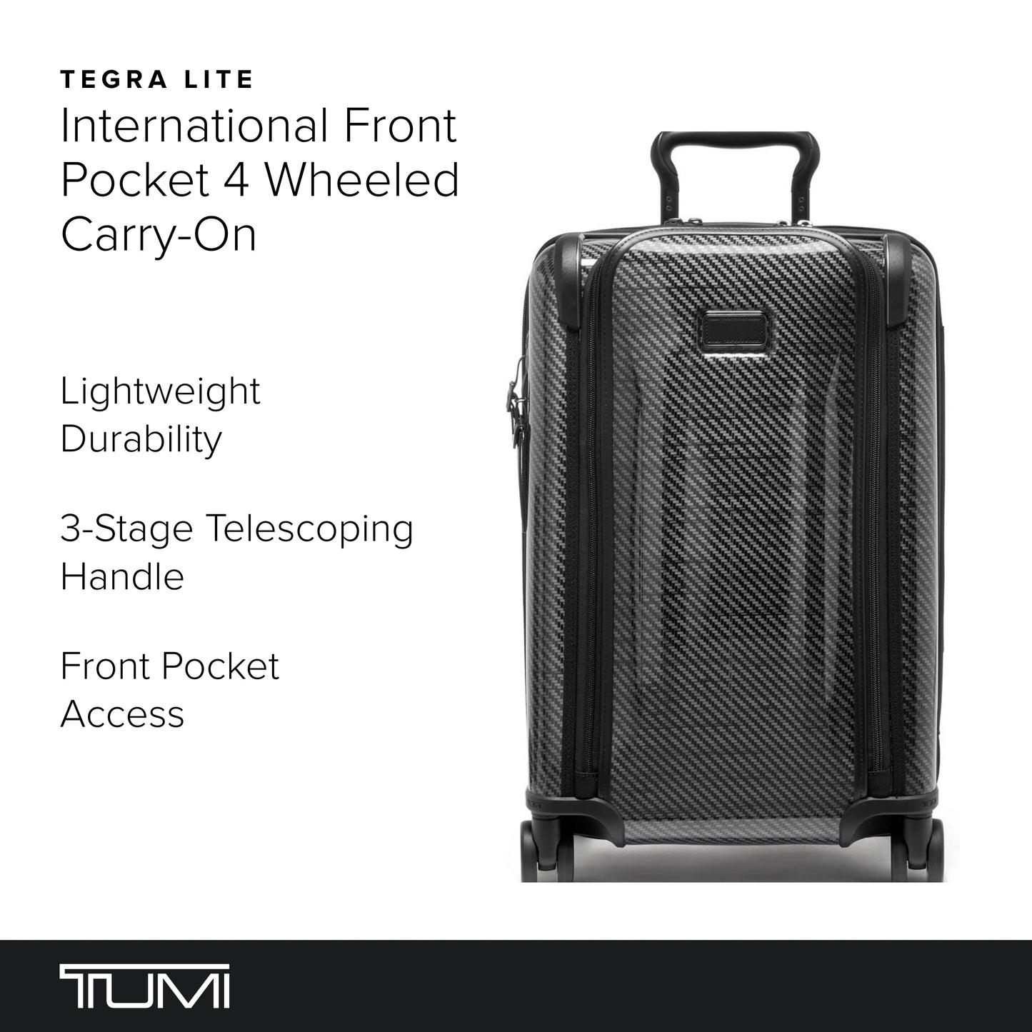 TUMI - Tegra-Lite 4 Wheel Luggage - Highly Durable Suitcase, Flexible Shell, Sleek and Lightweight Men's and Women's Expandable Rolling Bag - Front Pocket Expandable Carry On, Black Graphite