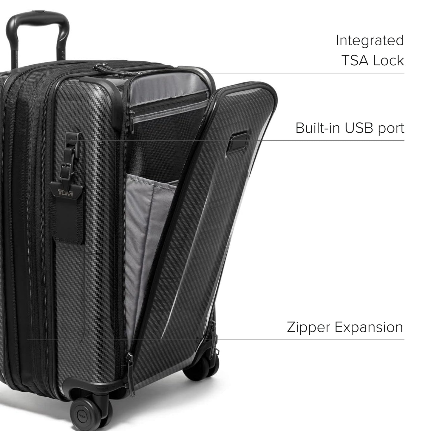 TUMI - Tegra-Lite 4 Wheel Luggage - Highly Durable Suitcase, Flexible Shell, Sleek and Lightweight Men's and Women's Expandable Rolling Bag - Front Pocket Expandable Carry On, Black Graphite