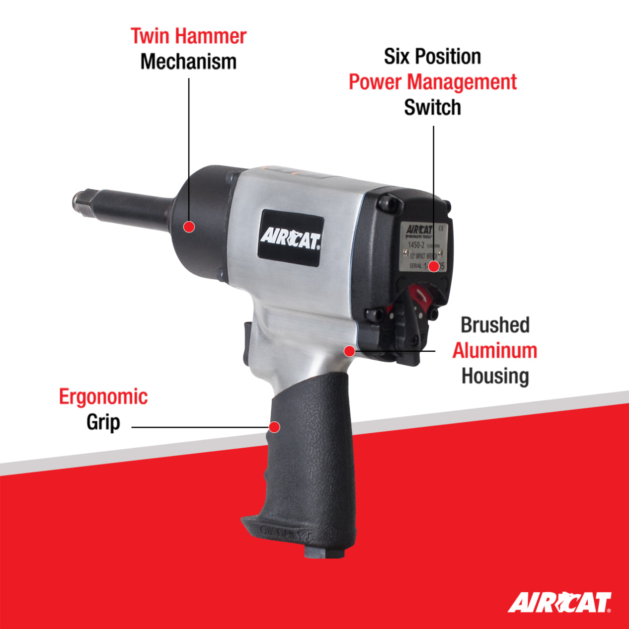AIRCAT 1450-2: 1/2-Inch Impact Wrench with 2-Inch Extended Anvil 1,000 ft-lbs