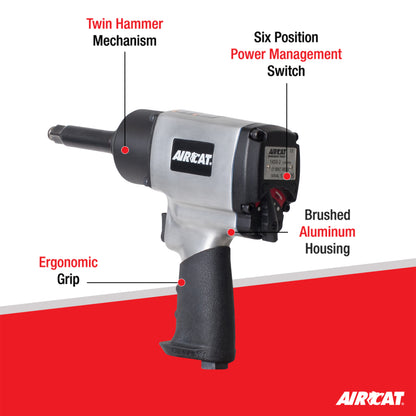 AIRCAT 1450-2: 1/2-Inch Impact Wrench with 2-Inch Extended Anvil 1,000 ft-lbs