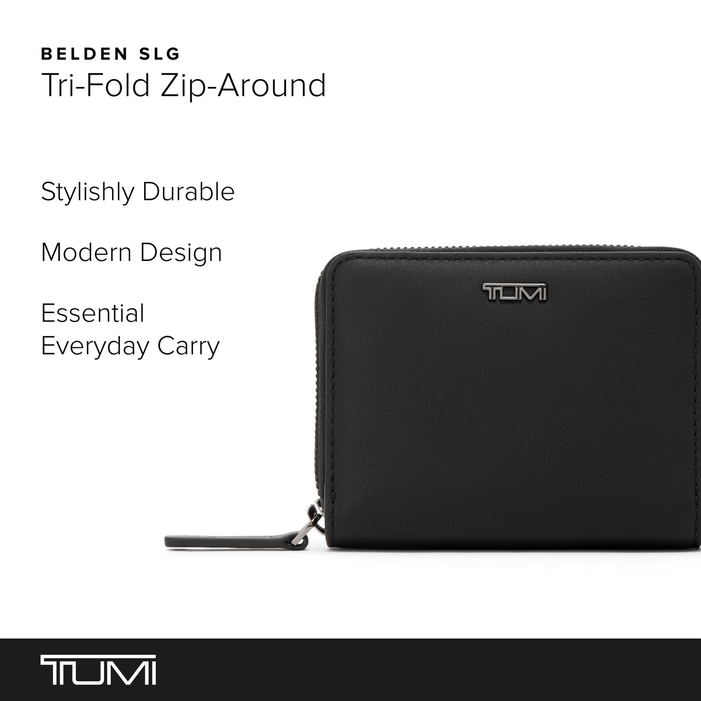 TUMI - Belden Tri-Fold Zip-Around - Leather Travel Wallet - Trifold Wallet with D-Ring - 3.8" X 4.8" X 1.0" - Black
