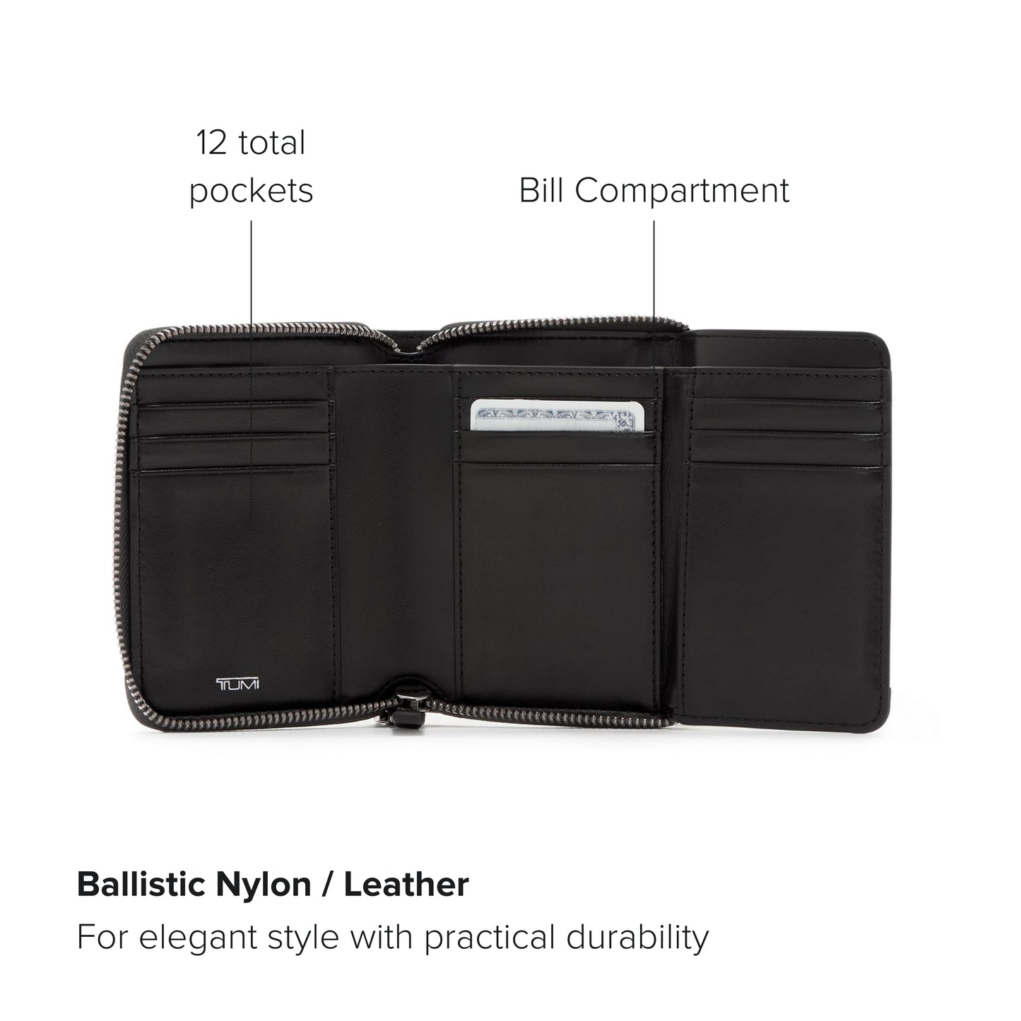 TUMI - Belden Tri-Fold Zip-Around - Leather Travel Wallet - Trifold Wallet with D-Ring - 3.8" X 4.8" X 1.0" - Black