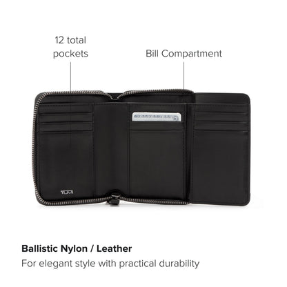 TUMI - Belden Tri-Fold Zip-Around - Leather Travel Wallet - Trifold Wallet with D-Ring - 3.8" X 4.8" X 1.0" - Black