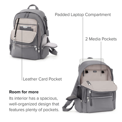 TUMI - Voyageur Celina Backpack - Women's Work and Travel Bag - 16.0" X 10.6" X 6.5" - Holds Up to 16" Laptop - Fog Grey & Silver Hardware