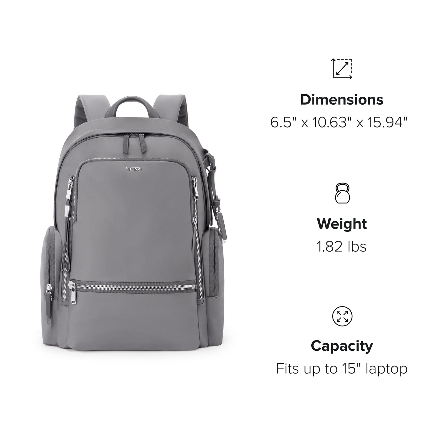 TUMI - Voyageur Celina Backpack - Women's Work and Travel Bag - 16.0" X 10.6" X 6.5" - Holds Up to 16" Laptop - Fog Grey & Silver Hardware
