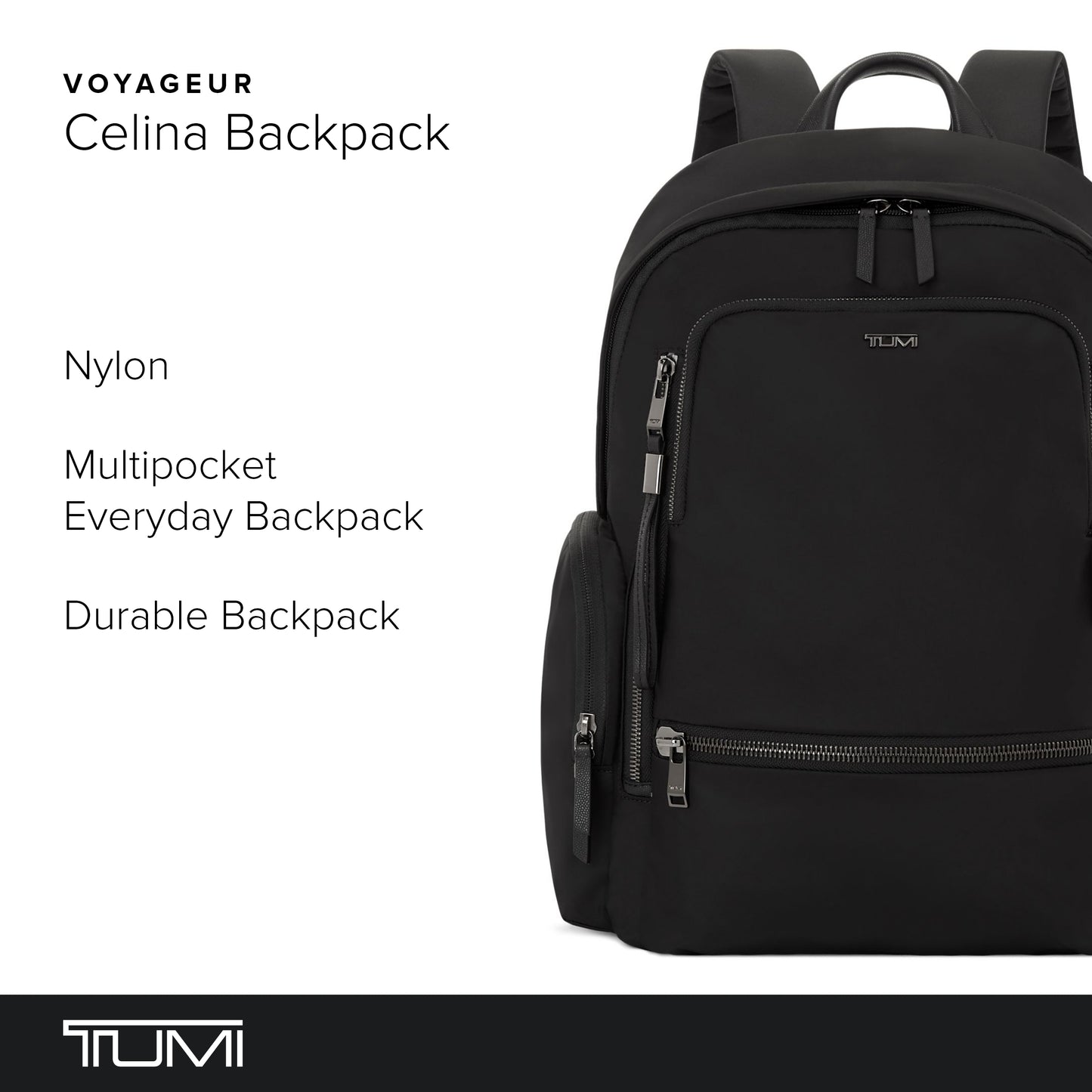 TUMI - Voyageur Celina Backpack - Women's Work and Travel Bag - 16.0" X 10.6" X 6.5" - Holds Up to 16" Laptop - Black & Gunmetal Hardware