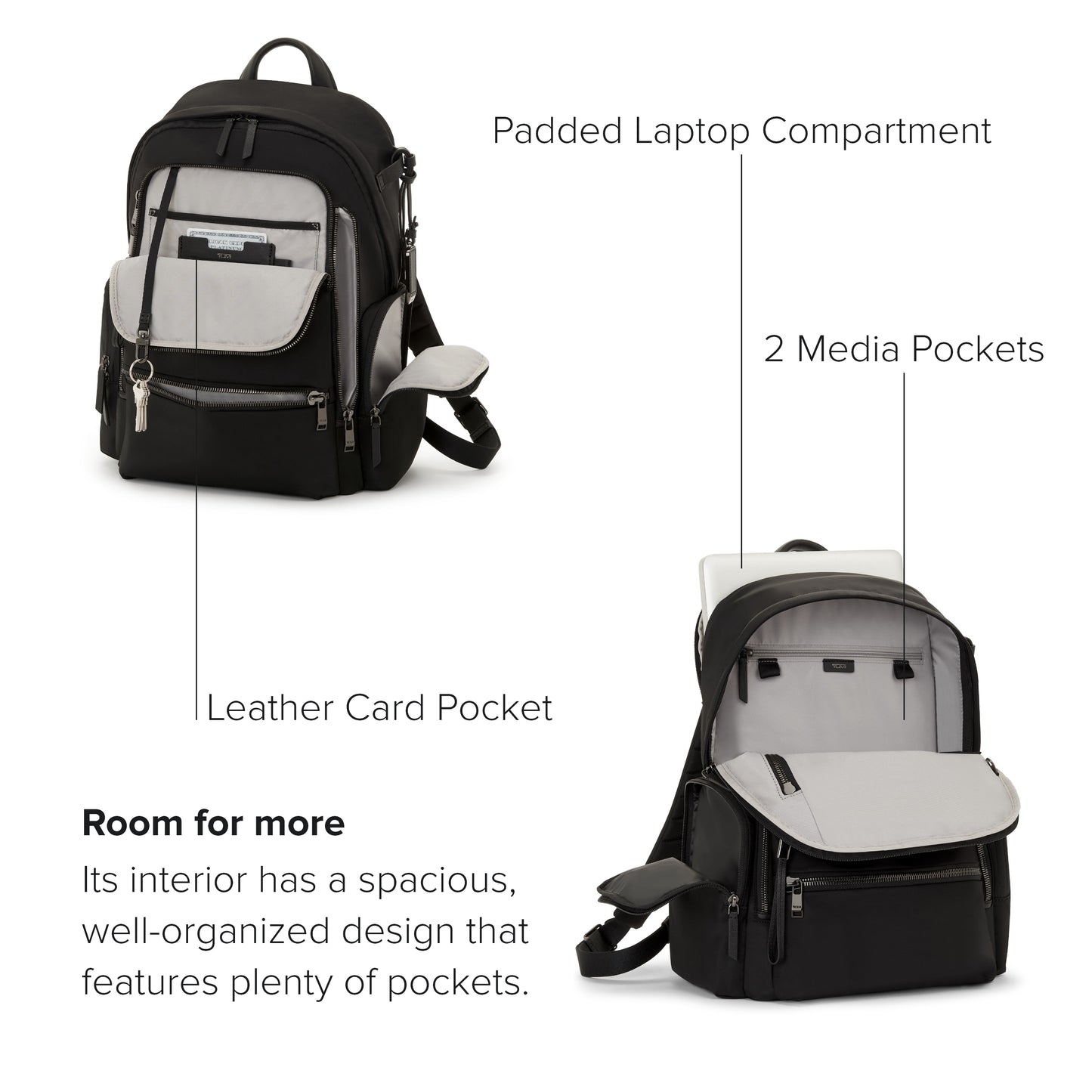 TUMI - Voyageur Celina Backpack - Women's Work and Travel Bag - 16.0" X 10.6" X 6.5" - Holds Up to 16" Laptop - Black & Gunmetal Hardware