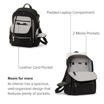 TUMI - Voyageur Celina Backpack - Women's Work and Travel Bag - 16.0" X 10.6" X 6.5" - Holds Up to 16" Laptop - Black & Gunmetal Hardware