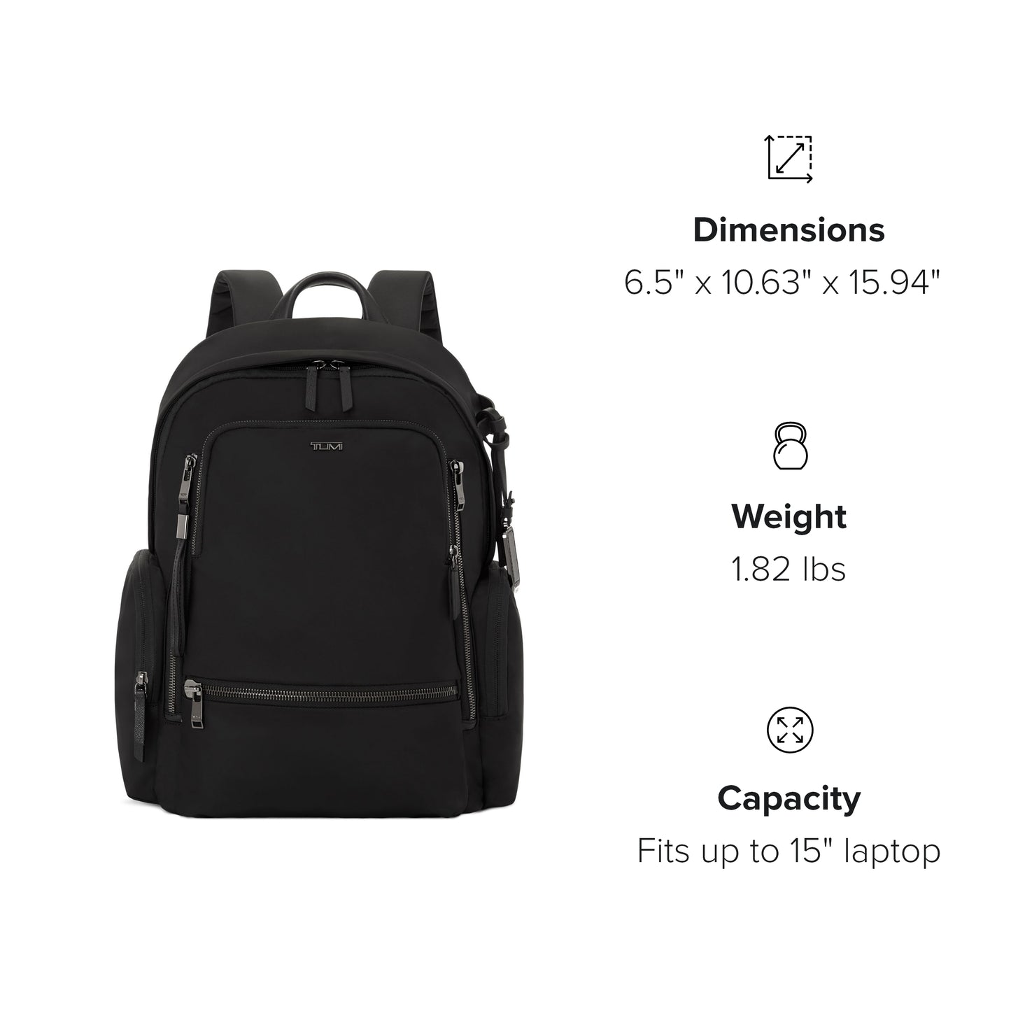 TUMI - Voyageur Celina Backpack - Women's Work and Travel Bag - 16.0" X 10.6" X 6.5" - Holds Up to 16" Laptop - Black & Gunmetal Hardware