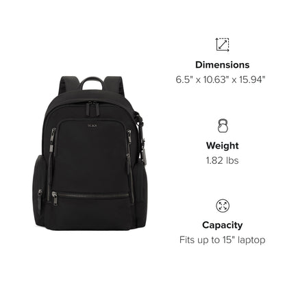 TUMI - Voyageur Celina Backpack - Women's Work and Travel Bag - 16.0" X 10.6" X 6.5" - Holds Up to 16" Laptop - Black & Gunmetal Hardware