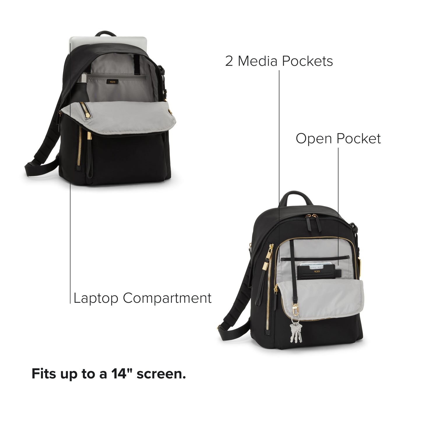 TUMI - Voyageur Halsey Backpack - Travel Backpack - For Business, Fashion, Commute - Holds Up to 14" Screens - Black & Gold