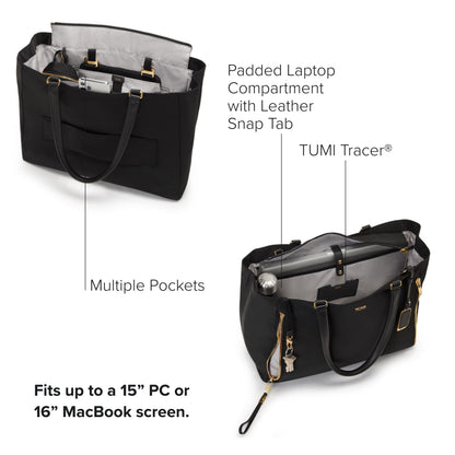 TUMI - Voyageur Valetta Tote - Women's Carryall Bag, Lightweight and Roomy, Functional Purse for Everyday, Business & Travel - Large, Black & Gold Hardware