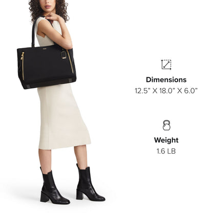 TUMI - Voyageur Valetta Tote - Women's Carryall Bag, Lightweight and Roomy, Functional Purse for Everyday, Business & Travel - Large, Black & Gold Hardware