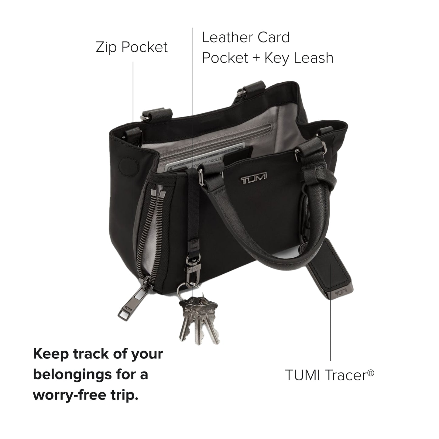 TUMI - Voyageur Valetta Micro Tote - Purse for Business & Travel - Stain & Water-Resistant - Removable Crossbody Strap - Black & Gunmetal