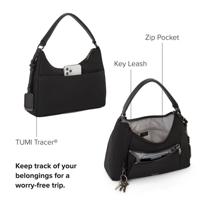 TUMI - Voyageur Adelaide Hobo Crossbody - Sling Bag for Women - Everyday Travel Purse - Removable Strap - TUMI Tracer - Black & Gunmetal Hardware