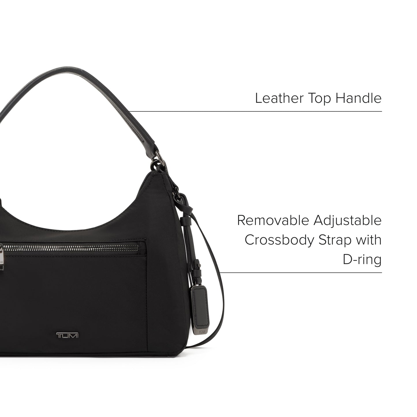 TUMI - Voyageur Adelaide Hobo Crossbody - Sling Bag for Women - Everyday Travel Purse - Removable Strap - TUMI Tracer - Black & Gunmetal Hardware
