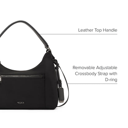 TUMI - Voyageur Adelaide Hobo Crossbody - Sling Bag for Women - Everyday Travel Purse - Removable Strap - TUMI Tracer - Black & Gunmetal Hardware