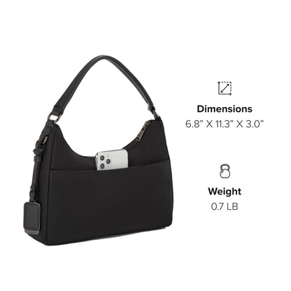 TUMI - Voyageur Adelaide Hobo Crossbody - Sling Bag for Women - Everyday Travel Purse - Removable Strap - TUMI Tracer - Black & Gunmetal Hardware