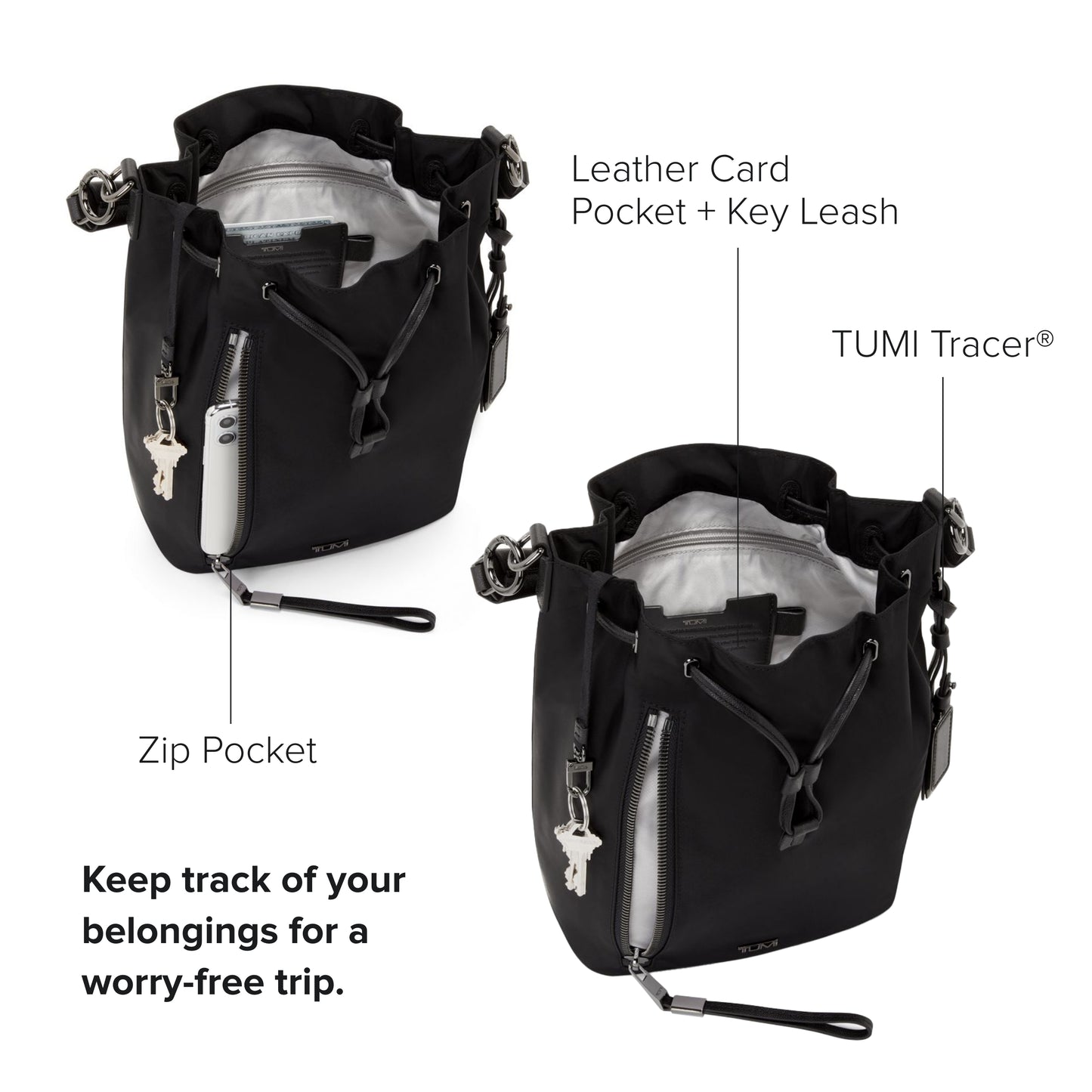 TUMI Voyageur Sabetha Bucket Crossbody - Black/Gunmetal