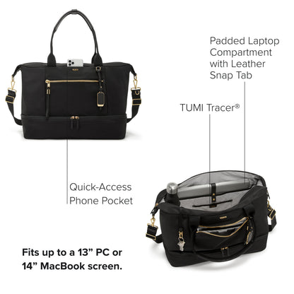 TUMI - Voyageur Contine Weekender - Travel Weekend Bag for Women - Holds Up to 14" Laptop - Multiple Compartment & Pockets - Black & Gold Hardware