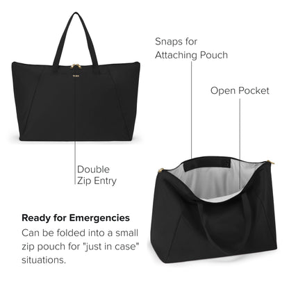 TUMI - Just In Case Tote - Foldable, Lightweight and Compact, Packable Travel Bag - Folds Into Included Pouch - Large, Black with Gold Hardware