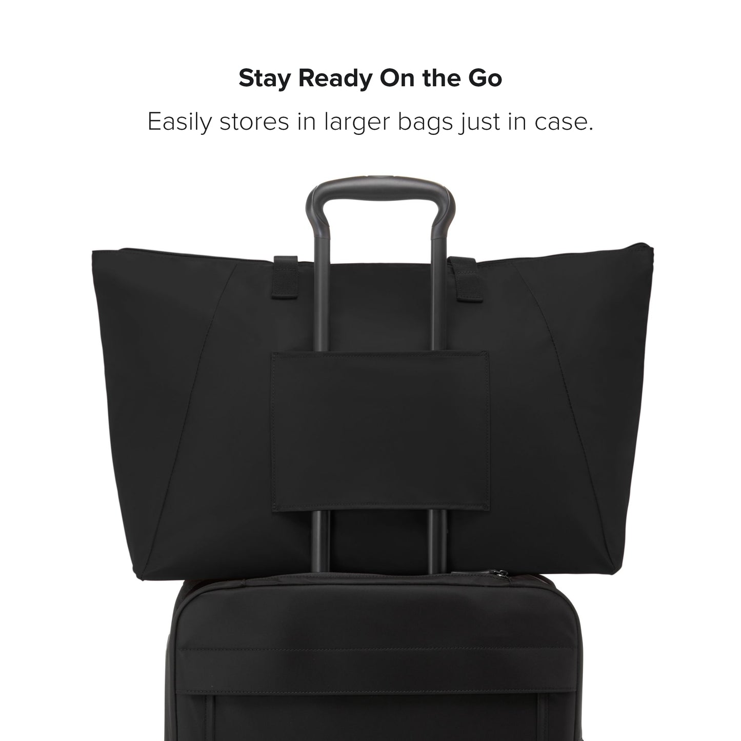TUMI - Just In Case Tote - Foldable, Lightweight and Compact, Packable Travel Bag - Folds Into Included Pouch - Large, Black with Gold Hardware