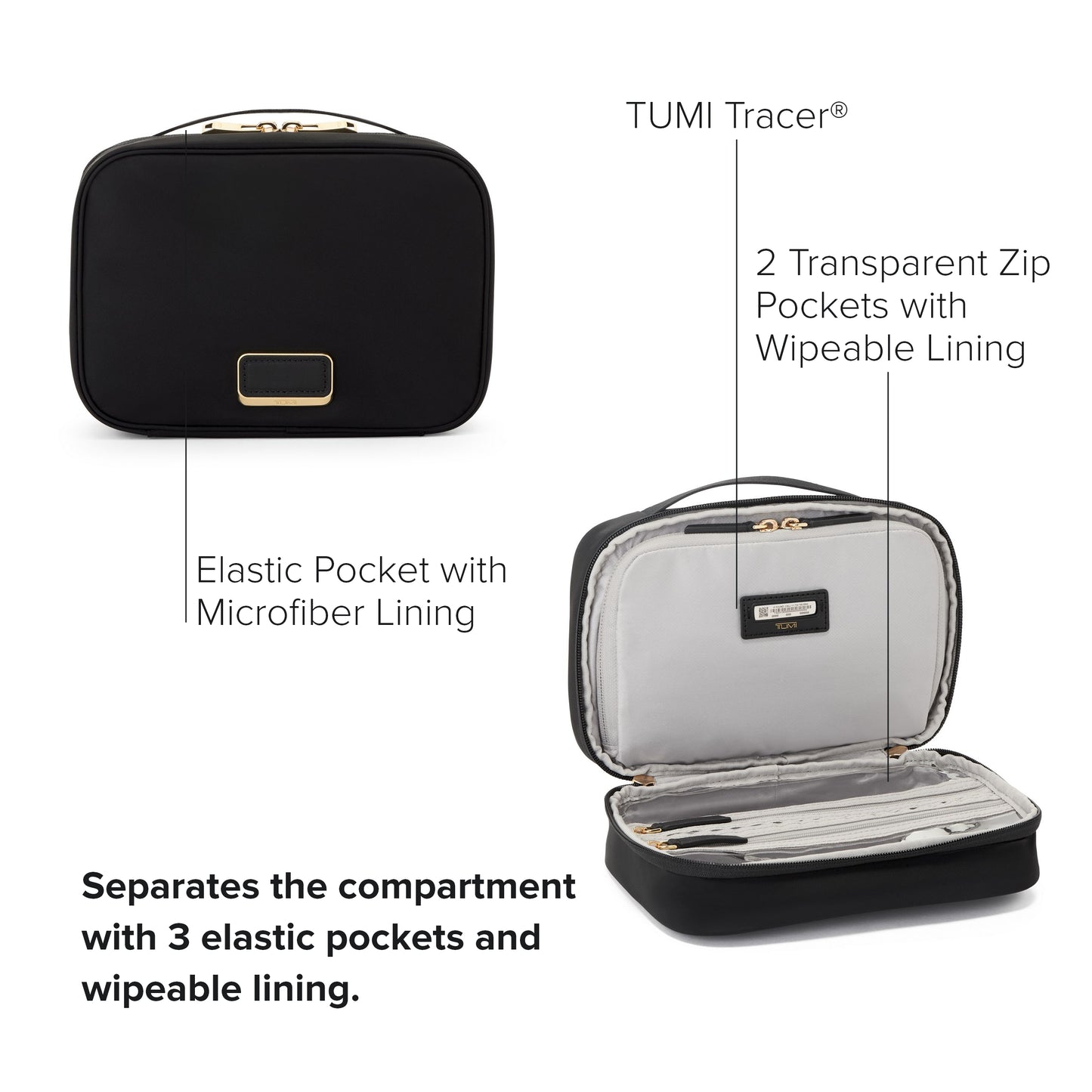 TUMI - Voyageur Tammin Cosmetic - Makeup Organizer Bag for Travel - Premium Toiletry Bag - Stain & Water-Resistant Material - Black & Gold