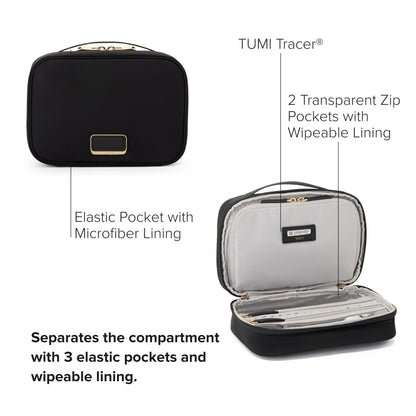 TUMI - Voyageur Tammin Cosmetic - Makeup Organizer Bag for Travel - Premium Toiletry Bag - Stain & Water-Resistant Material - Black & Gold