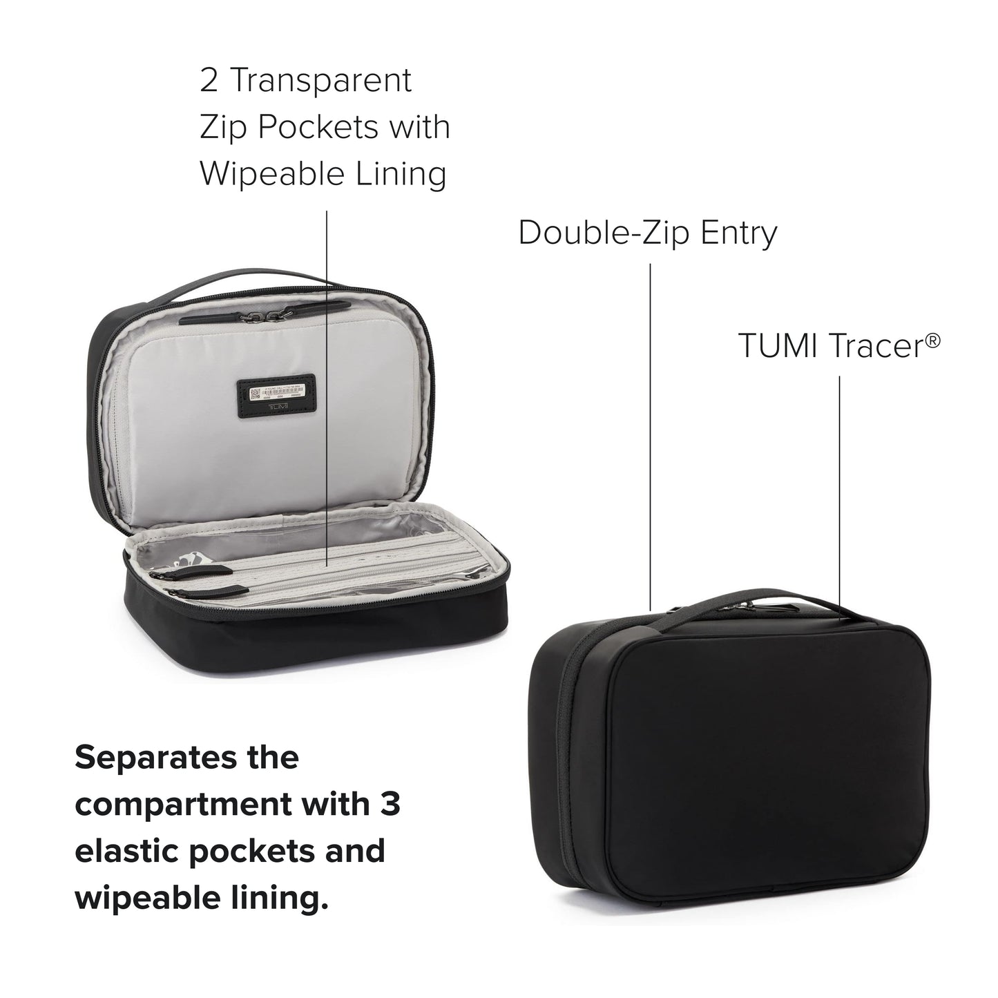 TUMI - Voyageur Tammin Cosmetic - Makeup Organizer Bag for Travel - Premium Toiletry Bag - Stain & Water-Resistant Material - Black & Gunmetal